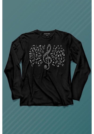 Sol Anahtarı Notalar Müzik Notası Enstrüman Konservatuar Uzun Kollu Tişört Baskılı T-shirt 001