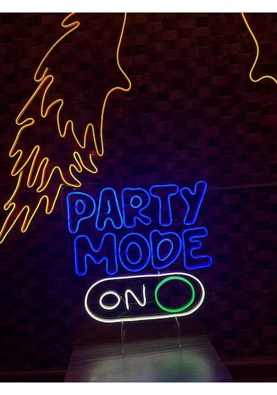 Party Mode On Yazılı Ve Şekilli Neon Tabela Mavi