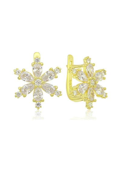 Gümüş Gold Beyaz Lotus Çiçeği Kadın Küpe Gümüş