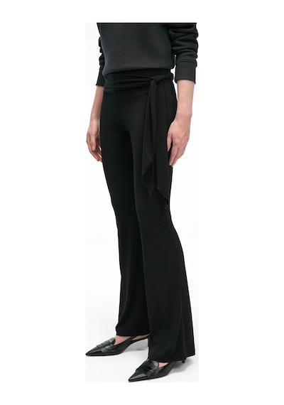 Grımelange AYSHUR Kadın Esnek Kumaşlı Kemer Detaylı Geniş Paçalı Slim Fit Siyah Pantolon