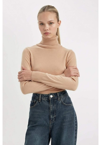 DeFacto Regular Fit Yumuşak Dokulu Balıkçı Yaka Basic Düz Triko Kazak H1651AZ24WNBG320 Bej