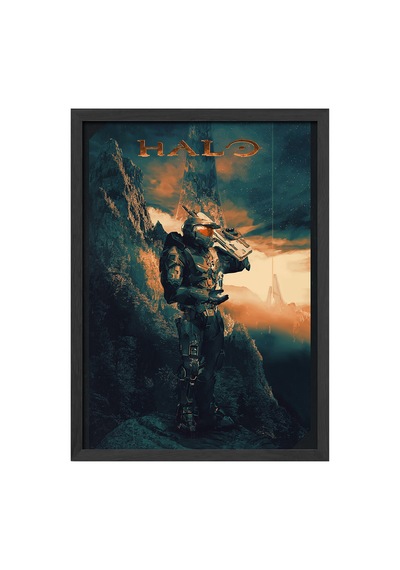 Halo Siyah Ahşap Çerçeveli Poster, Dekoratif Oyun Duvar Tablosu