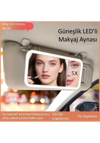 Techtic 5x Büyütmeli Araç İçi Led Işıklı Makyaj Aynası Kısılabilir Dokunmatik Ayna 3 Işık Modu Beyaz