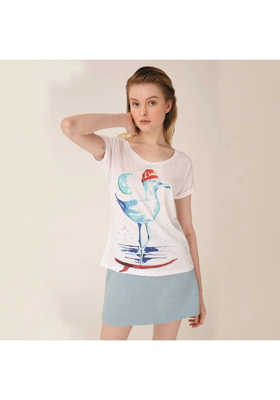 Anemoss Martı Beyaz Kadın T-Shirt