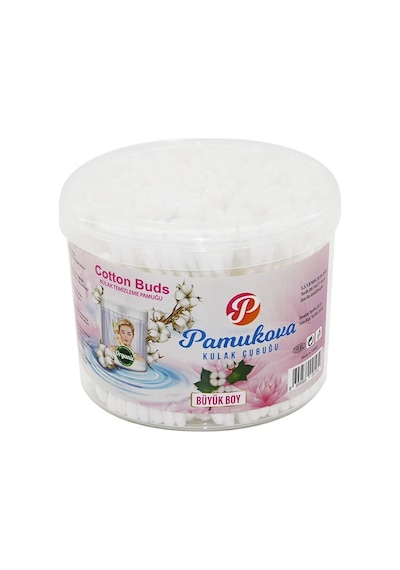 Pamukova Family Holly Kulak Çöpü Büyük Boy Pamuklu Çubuk Yuvarlak Kutu - 6'li Paket