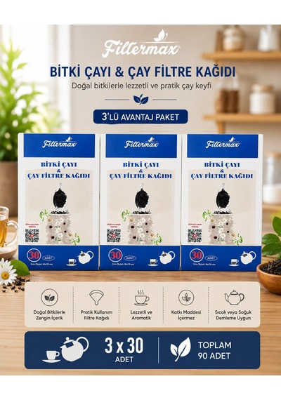 Pratik Bitki Çayı Ve Çay Filtre Kağıdı 30'lu 3'lü Paket Beyaz