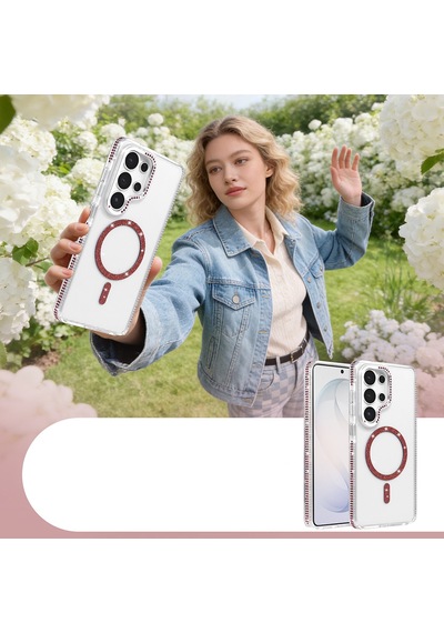 Galaxy Uyumlu S26 Ultra Kılıf Taşlı Simli Magsafe Kamera Yükseltili Silikon Pazarplus Şeffaf