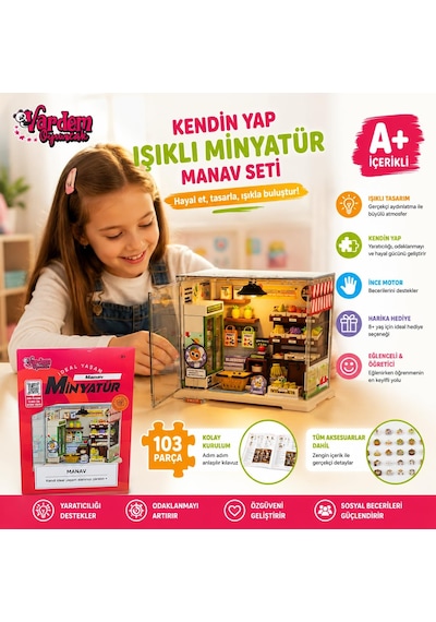 Vardem Kendin Yap Işıklı Minyatür Manav Dükkanı Seti 103 Parça, Dıy Oyuncak Maket Hobi Seti, 8+ Yaş Çocuklar İçin Eğitici Ve Yaratıcı Aktivite Oyuncağı Ep608