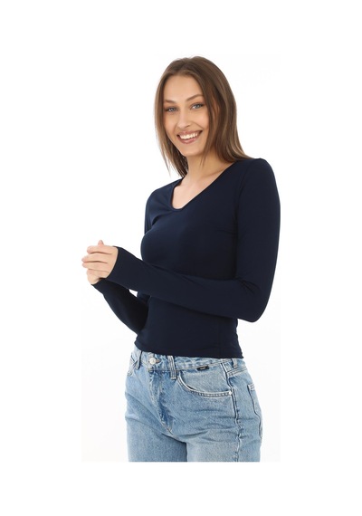 V Yaka Slim Fit Tişört-lacivert Lacivert