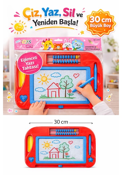 30 Cm Büyük Boy Silinebilir Yazı Tahtası Abaküslü Eğitici Çizim Ve Yazı Tahtası Kalemli Turuncu