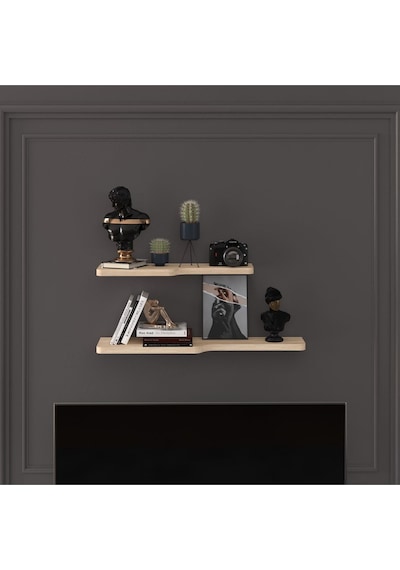 Asra Trend Kıvrımlı Duvar Rafı DRF-03 %100 MDF 2'li Dekoratif Organizer Kitaplık Meşe