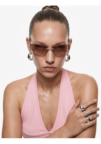Koton Pamuklu Dikiş Detaylı Kolsuz Slim Fit Crop Halter Yaka Bluz Pembe 6sal30272ık Gül