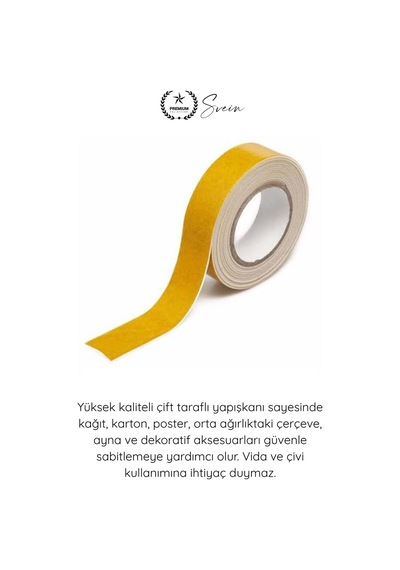 Köpükbant 5 Kg Çift Taraflı Köpük Montaj Bandı 19mm 2 Metre Güçlü Yapışkan Duvar Bant Beyaz Çerçeve Standart