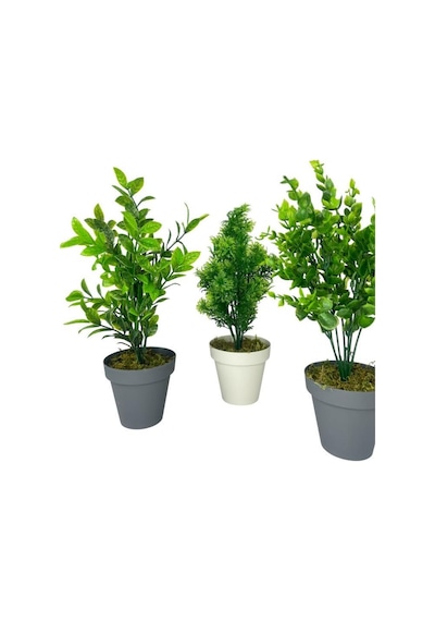 4lü Set Yapay Çiçek Mini Saksıda Yeşil Bitkiler 30cm