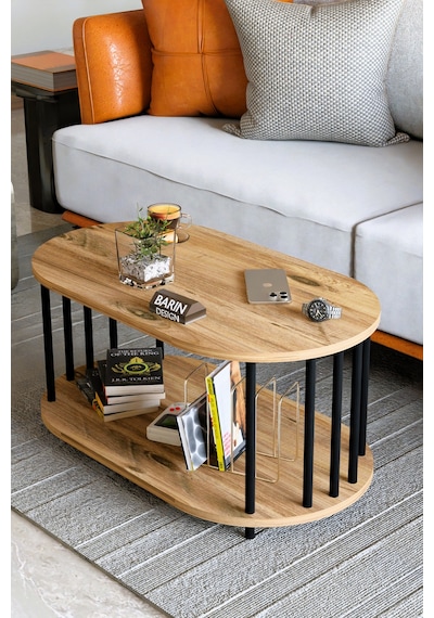 Modern Oval Orta Sehpa Çift Katlı Metal Ayaklı Salon, Ofis, Dekoratif Sehpa, Kahve Sehpası Atlantik Çam Modern Oval Orta Sehpa Çift Katlı Metal Ayaklı Salon, Ofis, Dekoratif Sehpa, Kahve Sehpası Atlantik Çam
