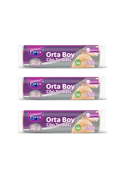 Orta Boy Çöp Torbası Vanilya Kokulu 15 Adetli 55x60cm 3'lü Paket