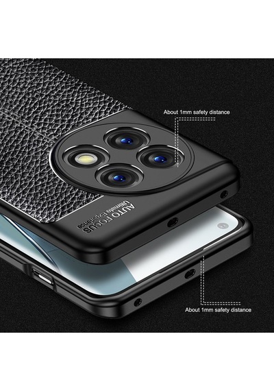 Caseonn Oneplus 11 Kılıf Lüks Dikiş Detaylı Deri Görünümlü Kapak Siyah