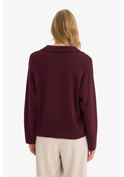 Defacto Oversize Geniş Kalıp Polo Yaka Triko Kazak F9126ax25wnbr467 Bordo
