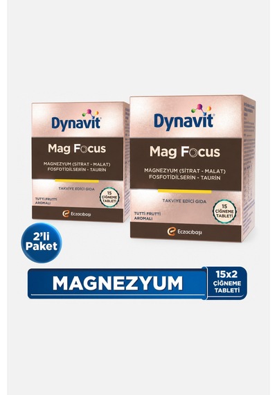 Dynavit Mag Focus 15x2 Çiğneme Tableti - Okula Dönüş - Magnezyum Malat & Sitrat, Fosfotidilserin