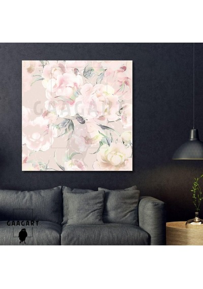 Kare Kanvas Tablo Açık Renk Pembe Renkte Soft Çiçekler 70 X 70 -
