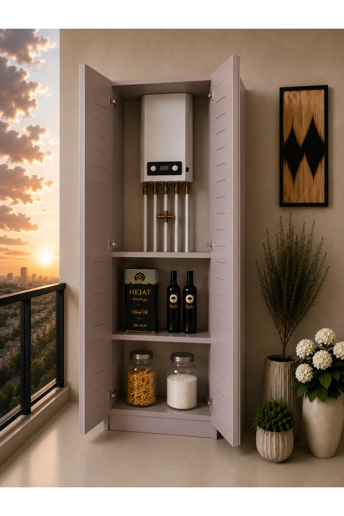 Flower Dolap,çok Amaçlı Kombi Dolabı,balkon Dolabı,kiler Dolabı Krem