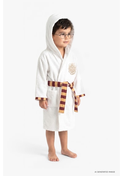 Puffy Harry Potter Gryffindor Kapüşonlu %100 Pamuk Çocuk Bornoz - Ekru Beyaz