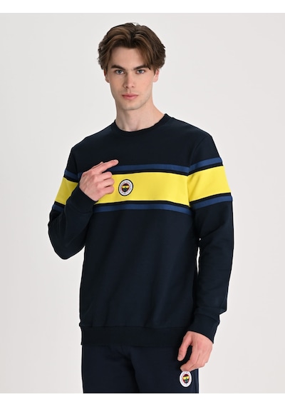 Fenerbahçe Lacivert Tribün Sarı Bantlı Erkek Sweatshirt Fb Laci Yeni