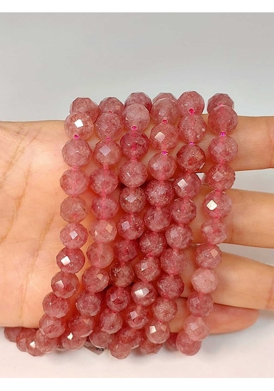 Çilek Kuvars Taşı Faset Kesim 8mm Unisex İkili Bileklik