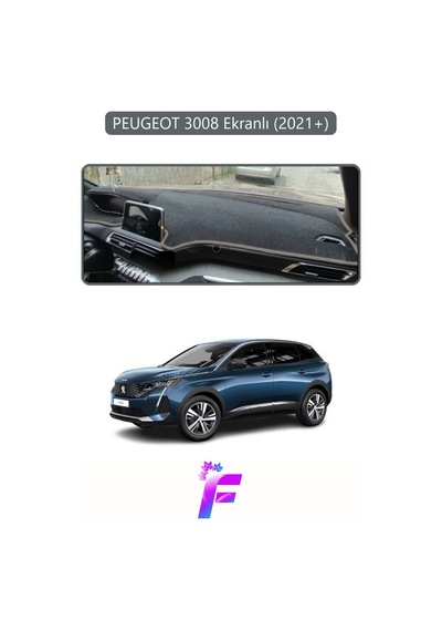 Peugeot 3008 Ekranlı 2021+ Uyumlu Torpido Örtüsü Yansıma Önleyici Koruma Kolay Montaj J14