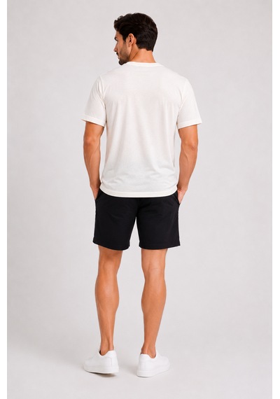 Justas Erkek Ekru Bisiklet Yaka Kısa Kollu Basic T-shirt