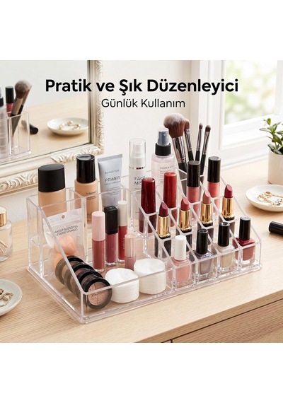 Şeffaf Akrilik Kozmetik Düzenleyici, Ruj Ve Oje Organizeri, Makyaj Ürünleri İçin Çok Bölmeli Masa Üstü Düzenleyici Diğer