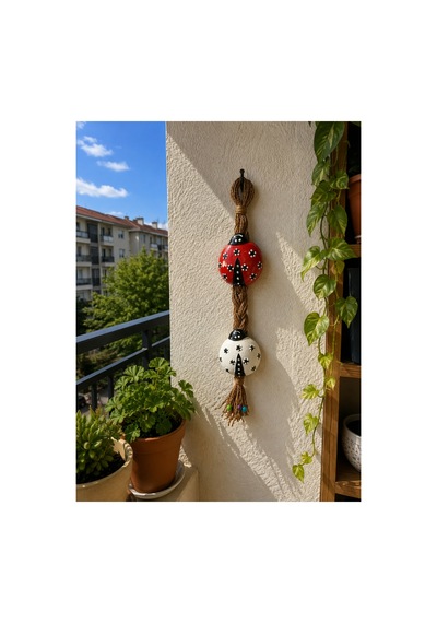 Polyester Çini Işlemeli Uğur Böceği Duvar Bahçe Balkon Ev Dekorasyon Süsü Kırmızı Beyaz