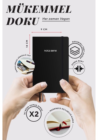 Nota Bene Classic Sert Kapak Defter, 9x14 Cm, Çizgili Siyah