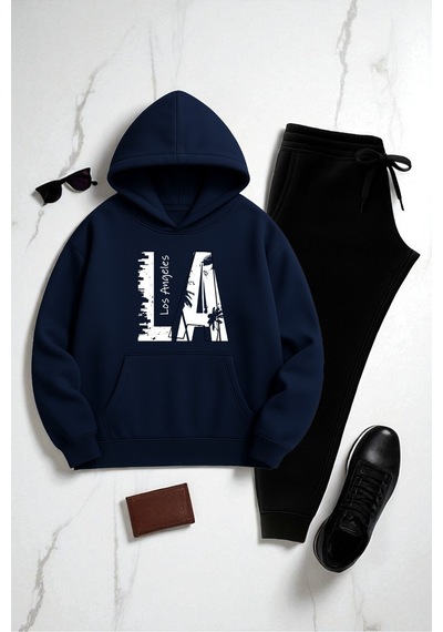 Uyguntarz Unisex Los Angeles Baskılı Eşofman Takımı Lacıvert