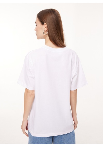 Moschino Jeans Beyaz Kadın Bisiklet Yaka Baskılı T-shirt J0708