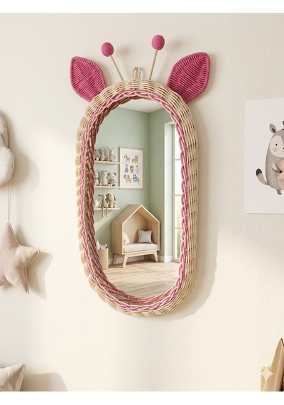 Rattan Bambu El Örmesi Zürafa Model Pembe Boy Aynası