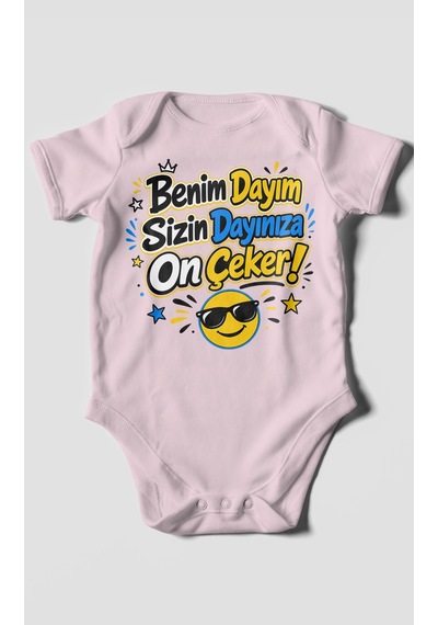 Morivokids Benim Dayım Sizin Dayınıza On Çeker Kısa Kollu Bebek Body %100 Pamuk Bebe Pembe