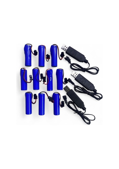 3.7 Volt 800 Mah Oyuncaklar İçin Uyumlu Şarjlı Piller- 10 Adet Pil Ve 3 Adet Şarj Aleti