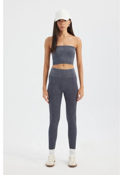 Hiccup Asit Yıkanmış Straplez Nervürlü Crop Top Arduvaz Grisi