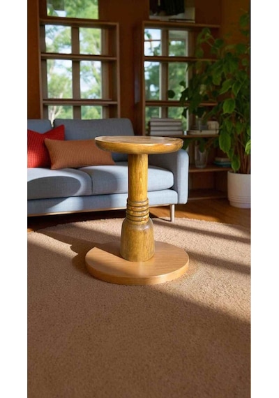 Simillo Tekli Masif Ahşap Mantar Sehpa Doğal Koyu Ceviz Renkli Yan Sehpa Modeli - Wooden Coffee Table Koyu Ceviz