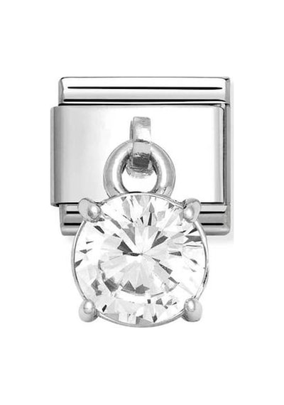 Composable Classic Dekoratif Charm - Charm Kübik Zirkon - Beyaz Yuvarlak - 925 Gümüş Pembe