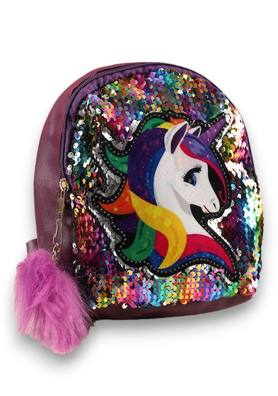 Daj Company Işıklı Pullu Unicorn Figürlü Renkli Kız Çocuk Sırt Çantası Mor