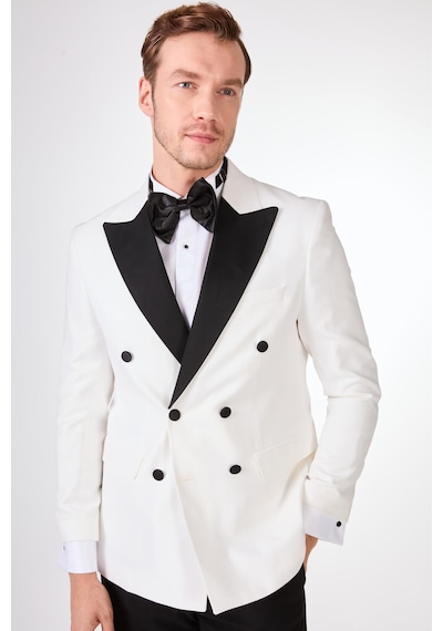 Dufy Ekru Erkek Slim Fit Düz Sivri Yaka Smokin Takım - 92441 Ekru