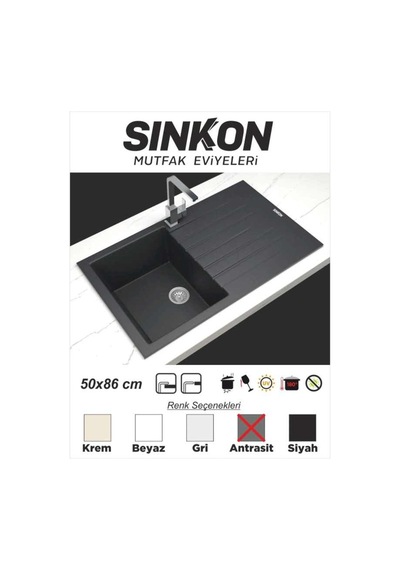 Sinkon Antrasit Granit Eviye 50 x 86 - Sg86 - Sinko