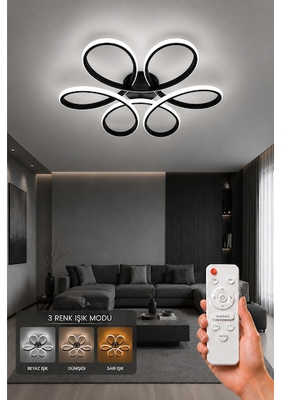 Niva Led Plafonyer Avize 3 Renk Kumandalı Siyah