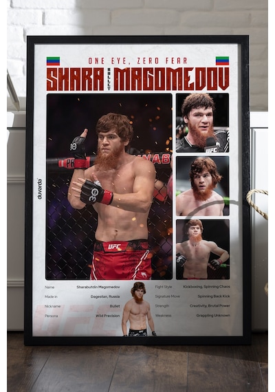 Shara Magomedov Ufc Siyah Ahşap Çerçeveli Poster, Dekoratif Dövüş Duvar Tablosu