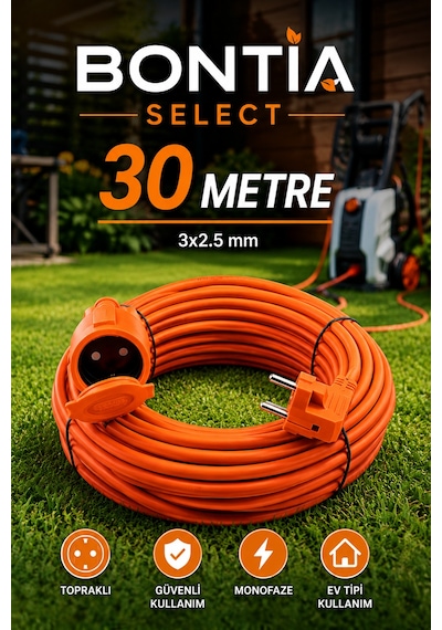 30 Metre Uzatma Kablosu 3x2.5 Mm Topraklı Cca Kablolu Tekli Grup Priz Kapaklı Monofaze Ev Tipi Uzatma Kablosu Taşıma Çantalı 15 M Ve Üzeri