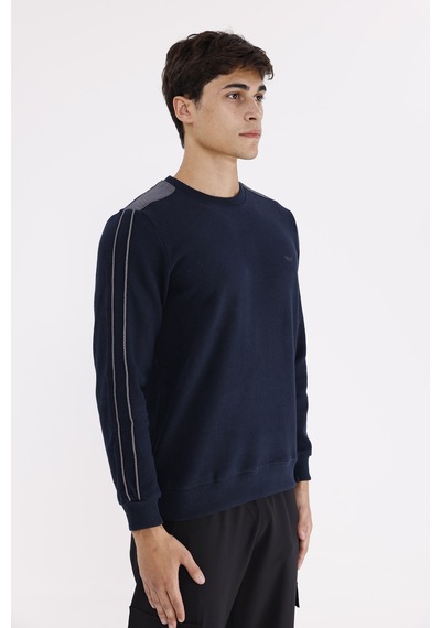 Rowinger Selanik Doku Yumuşak Tutuşlu Rahat Kalıp Yuvarlak Yaka Esnek Manşetli Sweatshirt Navyblue