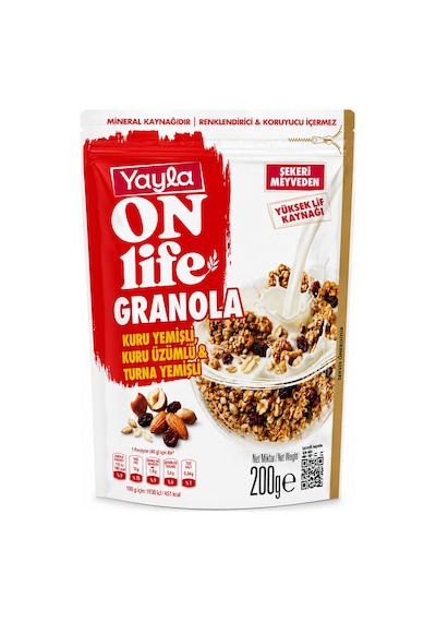 Yayla On Life Granola Kuruyemişli & Kuru Üzümlü 200 Gr Sağlıklı Kahvaltılık Granola