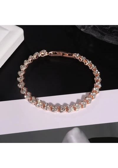 Rose Altın Kaplama, Aa01 Zirkon Taşlı Bileklik, Ahşap Kutu İçeris Altın - Kırmızı